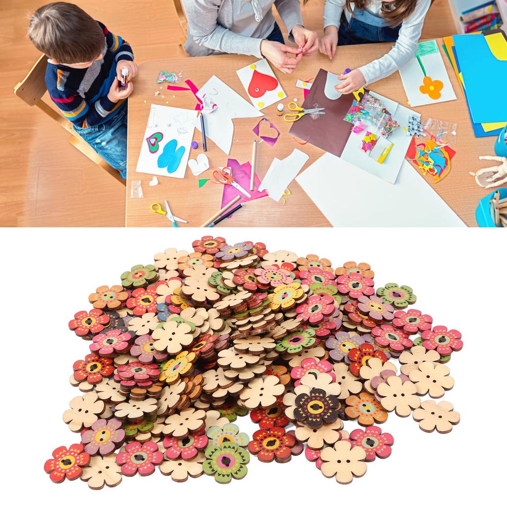 Flower Buttons Retro Rich   Vivid Colors   Wood Wide Application Craft Buttons for Clothing Bag