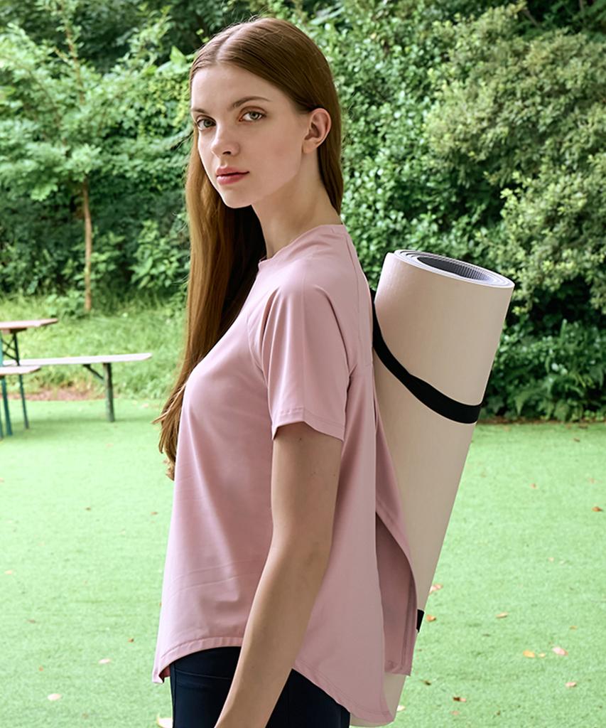 NOKJOK Laplan Back Slit Short Sleeve T-Shirt Running Yoga Wear Pilates Wear
