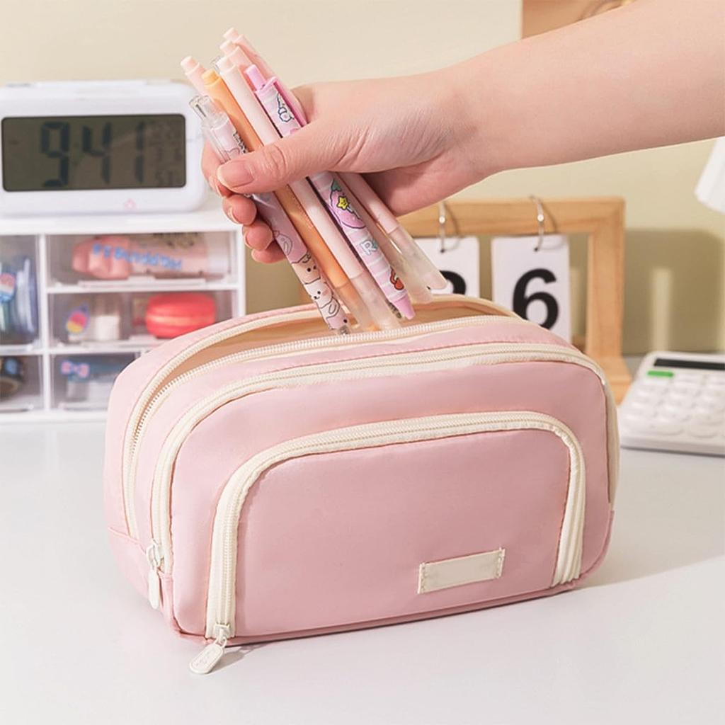 Large Capacity Pencil 3 Compartment Pencil Pencil Portable Pencil Case with Stationery Organizer with Zipper for Pink [NUZAMAS] Case, Case, Pouch,