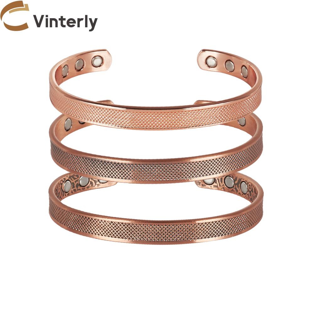 Vinterly Pure Copper Magnetic Bracelets Adjustable 8mm Knot Magnet Cuff Bangle Vintage Health Energy Jewelry Women Men Resizable