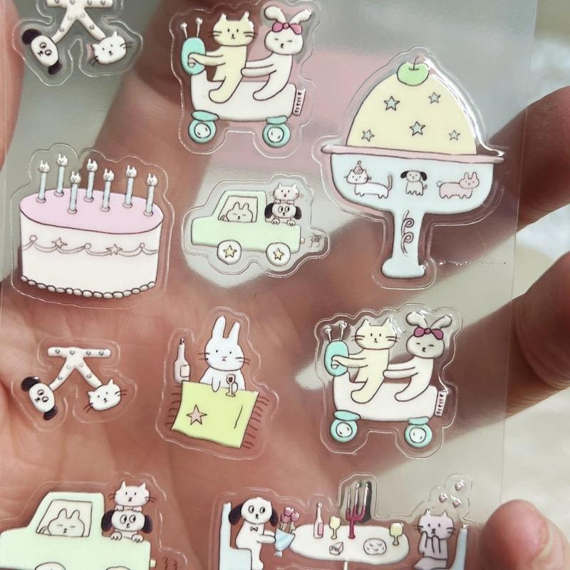 High Aesthetic DIY Adhesive Stickers for Scrapbook Journal Photocard Decor INS Cute Cat & Elephant Jelly Stickers