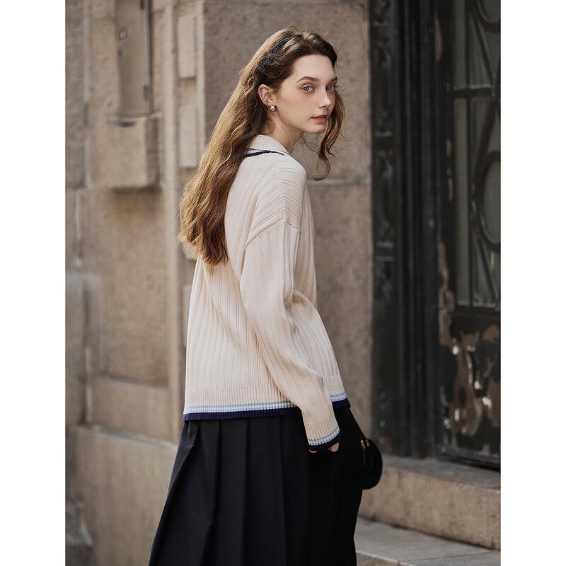 TonLion Women's 2025 A/W Polo Collar Color Block Knit Sweater