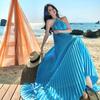 Belle Robe Bleue à Col Halter pour Vacances au Bord de la Mer, Robe Plissée Piano Irrégulière pour le Voyage