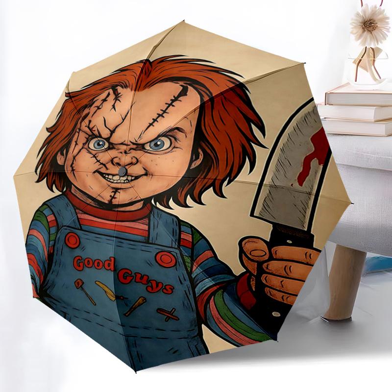 1pc Chucky's Father's Day Automatic Opening and Closing Umbrella, Lightweight 3-Fold, With Cute Cartoon Characters, Suitable for Home, Outdoor and Dai