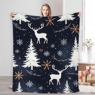 Christmas Deer Snowflake Pattern Throw Blanket Winter Holiday Design for Living Room Decor Gift for Her HolidayGift