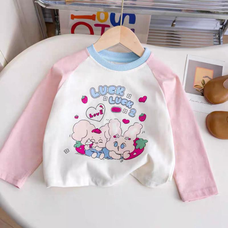 Girls Cotton Long Sleeve T Shirt Cartoon Print Raglan Top Spring Autumn Kids Baby Casual Base Layer Tee