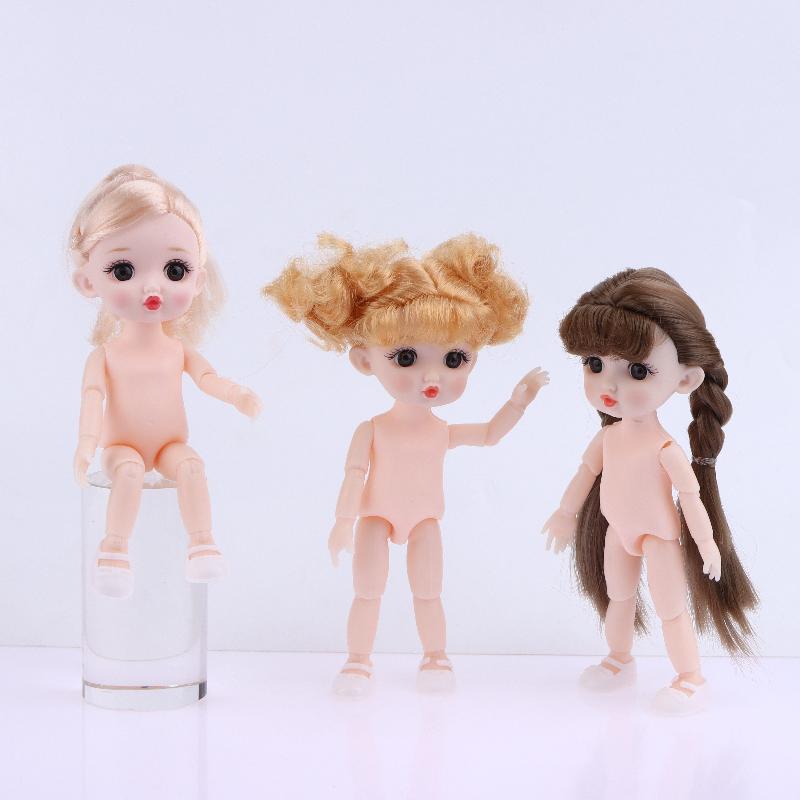 1 Set Nude Doll 3D Simulation Eyes 13 Joint Black Long Hair 1/8 17Cm Doll Plastic Doll Head Toys With Gold Brown Hair Kids Gift