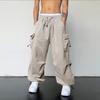 American Style Men's Workwear Casual Wide-Leg Pants with Drawstring and Cuffed Hem