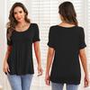 Women’s Shirts Round-neck Short Sleeves Loose Tops Pullover Pleated Stripes T-shirts Solid Color Summer Spring Casual Wear