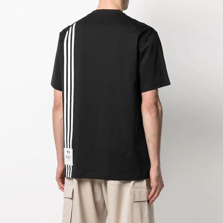Y-3 SS21 Back Logo Striped Short Sleeve T-Shirt Men Tops Black H16334