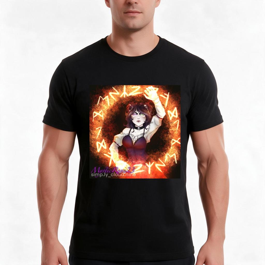 Runic Fire Tshirt Summer Casual Cotton Tee Oversized Streetwear Tops Vintage Graphic Print Loose Fit Short Sleeve