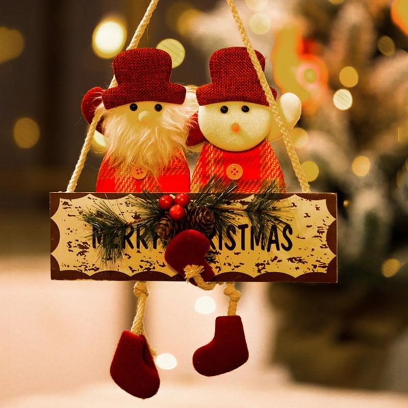 Festival Double Face Santa And Reindeers Hanging Decoration Outdoor Christmas Decorations