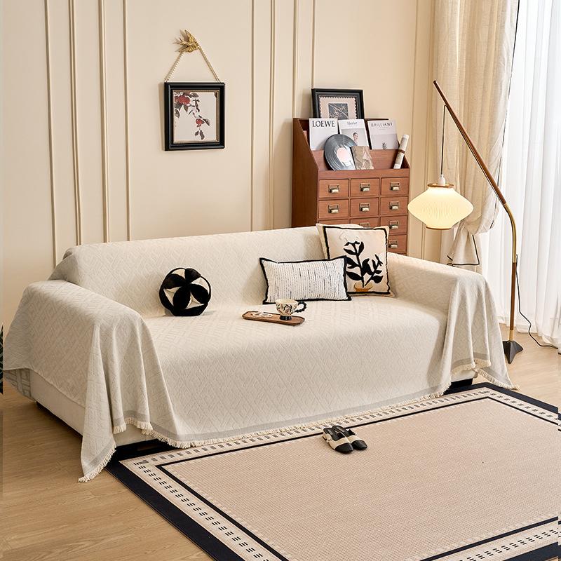 Four Seasons Chenille Sofa Cover Slipcouch One Piece Full Coverage Non Slip Cushion Cream Aesthetic Luxury 180*130cm