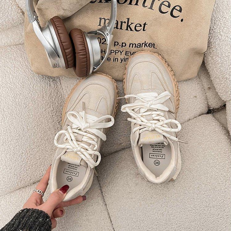 Beige Retro Feet Show Small Platform Dad Shoes Women's 2025 New Spring and Autumn Lightweight Height Increase Versatile Leisure Sports