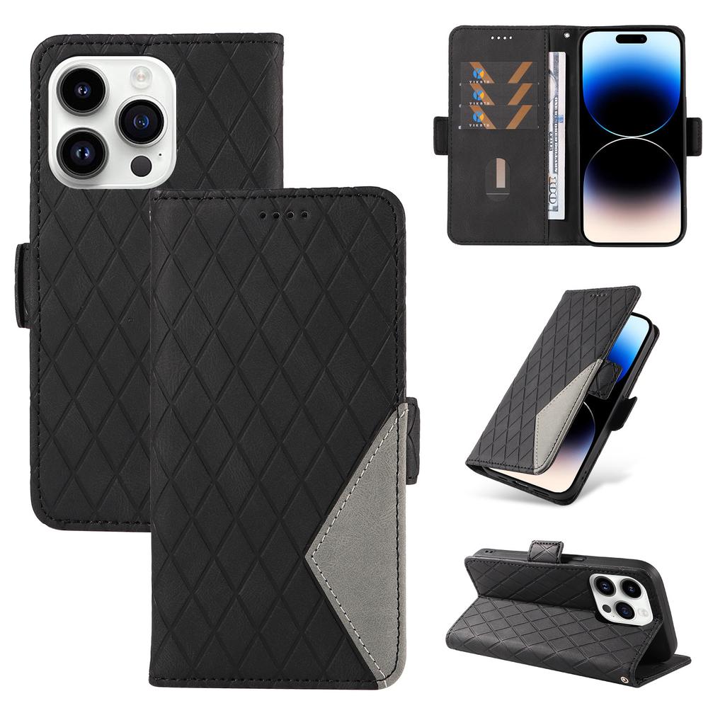 Suitable for iPhone16 Mobile Phone Leather Case 13Pro Two-color Rhombus Small Fragrance Matte Card Case 15plus
