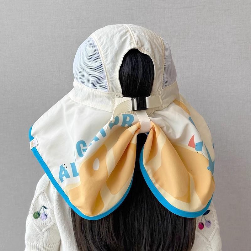 Kids Wide Brim Sun Hat Solar Rechargeable Fan Neck Flap Uv Protection For Summer Beach Activities