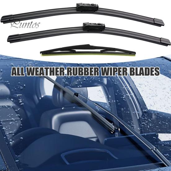 Natural Rubber Wiper Blades Car 3 Piece Set for Mazda CX-5 CX-9 Pre-2017/2017+, 24"+18"+14" Easy Installation Front and Rear Windshield Wipers, Silent