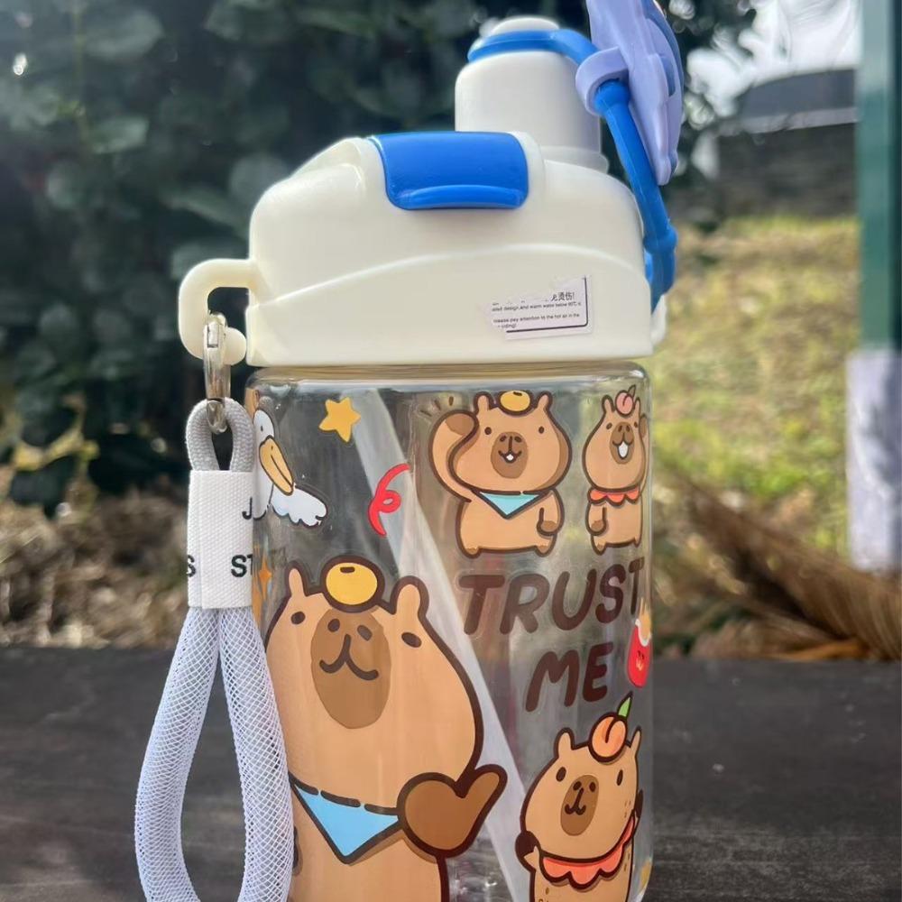 Cartoon Capybara Water Bottle 600ML Student Water Bottle Portable Double Drinking Cup  Summer