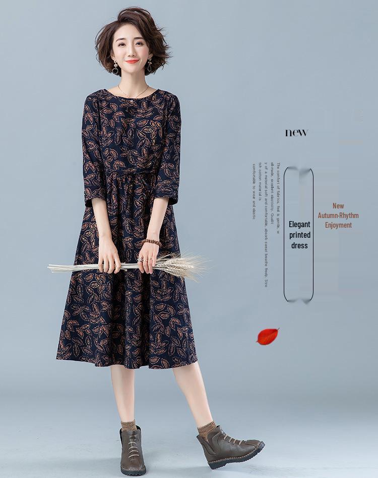 2024 Floral Long-Sleeved Dress for Women, Elegant Spring/Autumn Wear for Middle-Aged to Elderly (Age 40+)