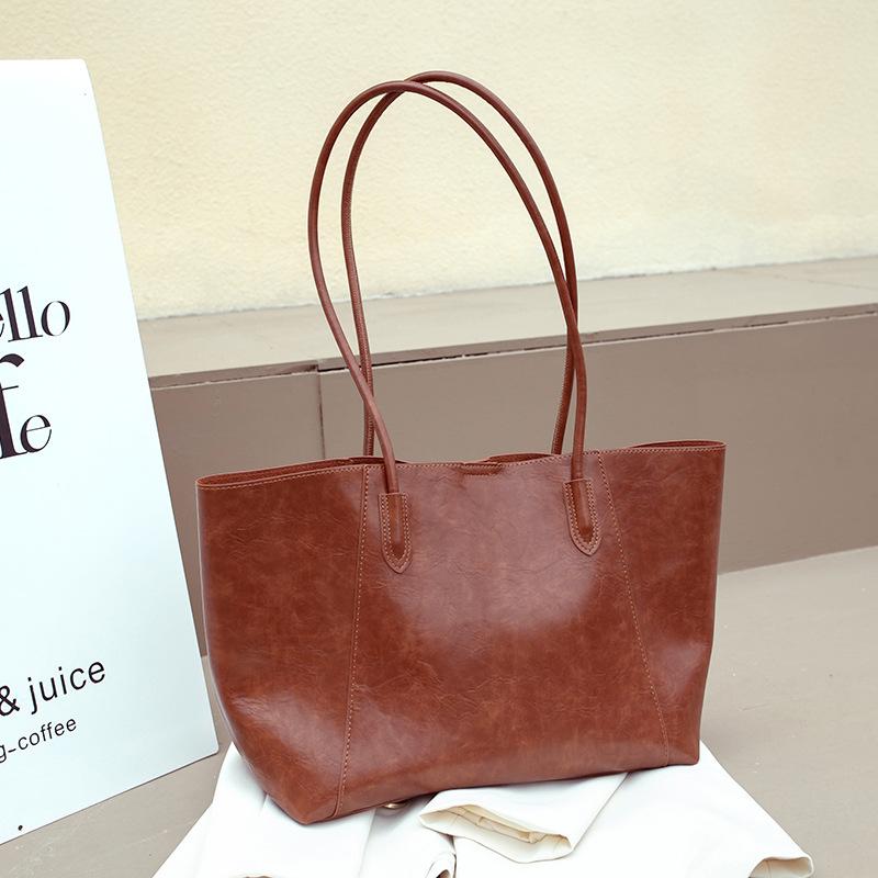 Tote bag new fashion mother and child bag oil wax leather women's handbag large capacity retro shoulder bag