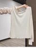 Women's Korean Style White V-Neck T-Shirt with Ruffled Edge - Relaxed Fit, Sheer, Sun Protection, Perfect for Layering in Spring/Summer