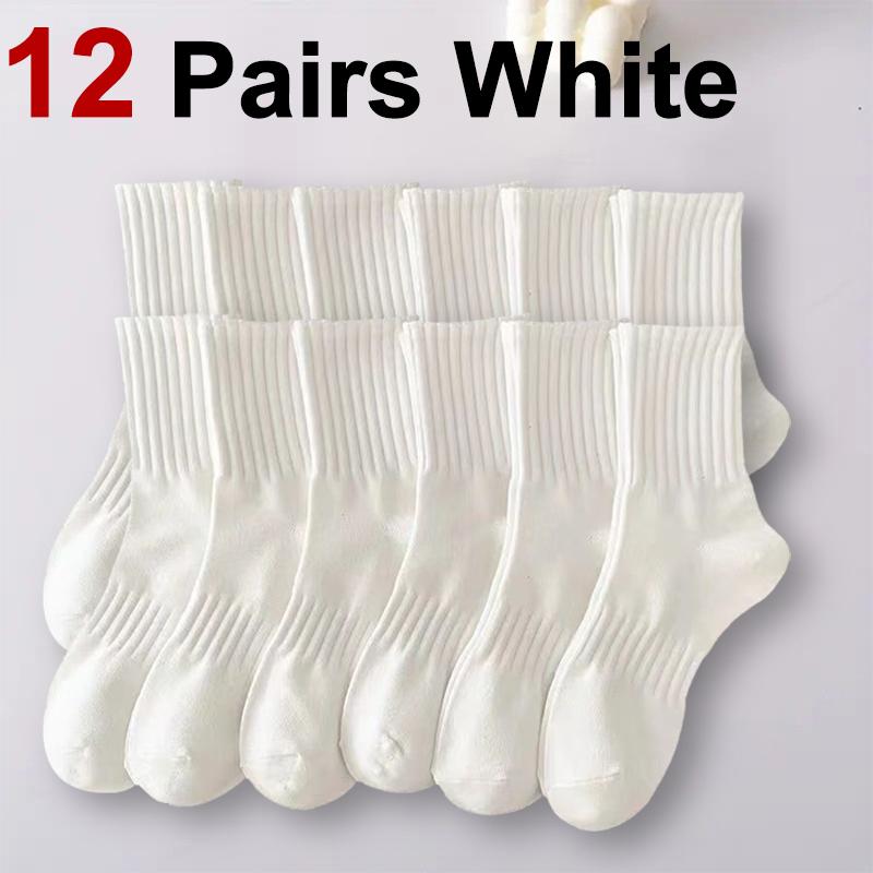6/12 Pairs Men Solid Color Mid Tube Socks Fashionable Black White Color Sweat Absorbing Soft Comfortable Casual Sports Socks