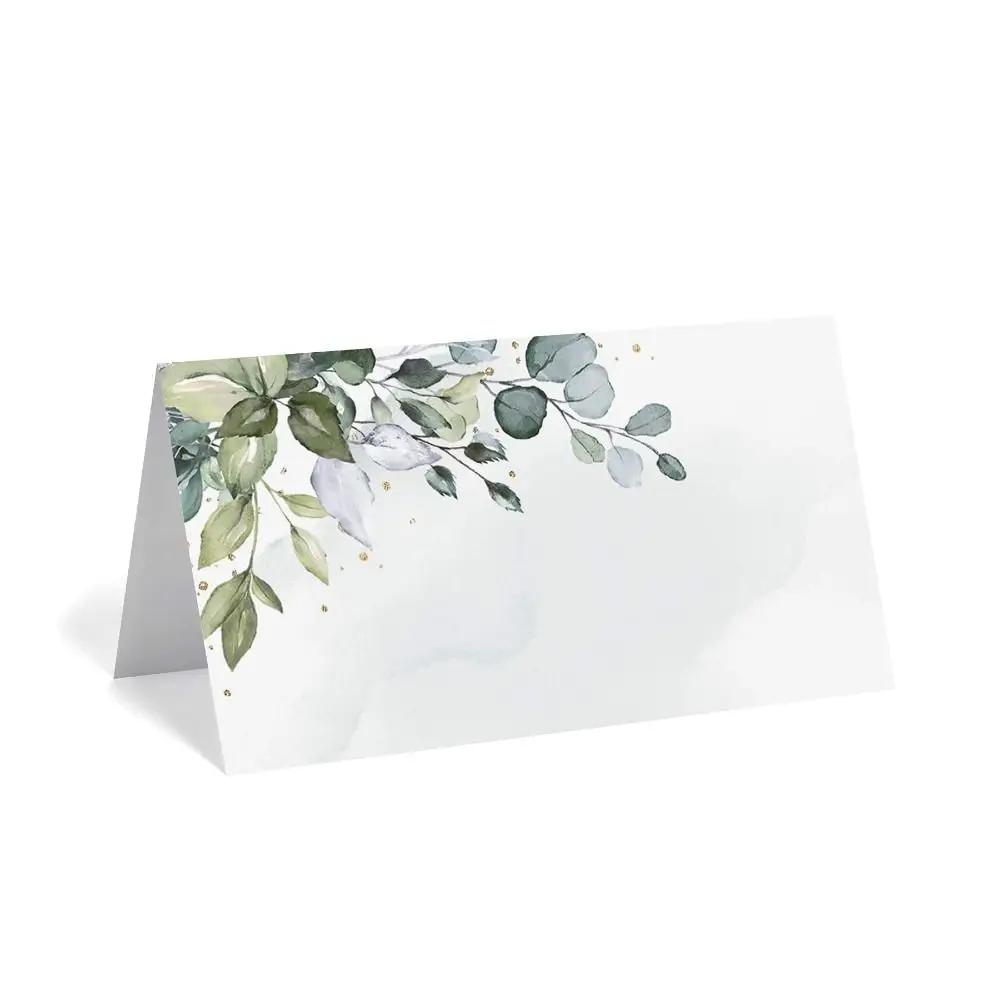 10pcs Simplicity Green Leaf Table Place Cards Folded Cards Blank Printing Gift Cards Paper Tented Name Card Weddings