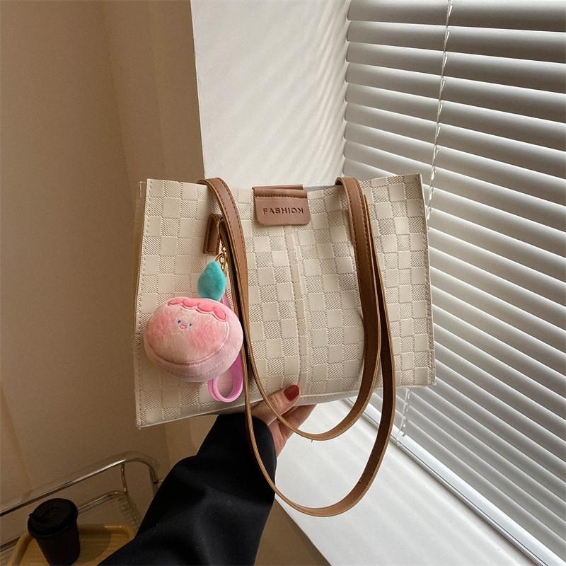 

Trendy Retro Large Tote Bag For Women Stylish Shoulder Bag In Black White Pink Green And Khaki Colors Single Bag коричневый