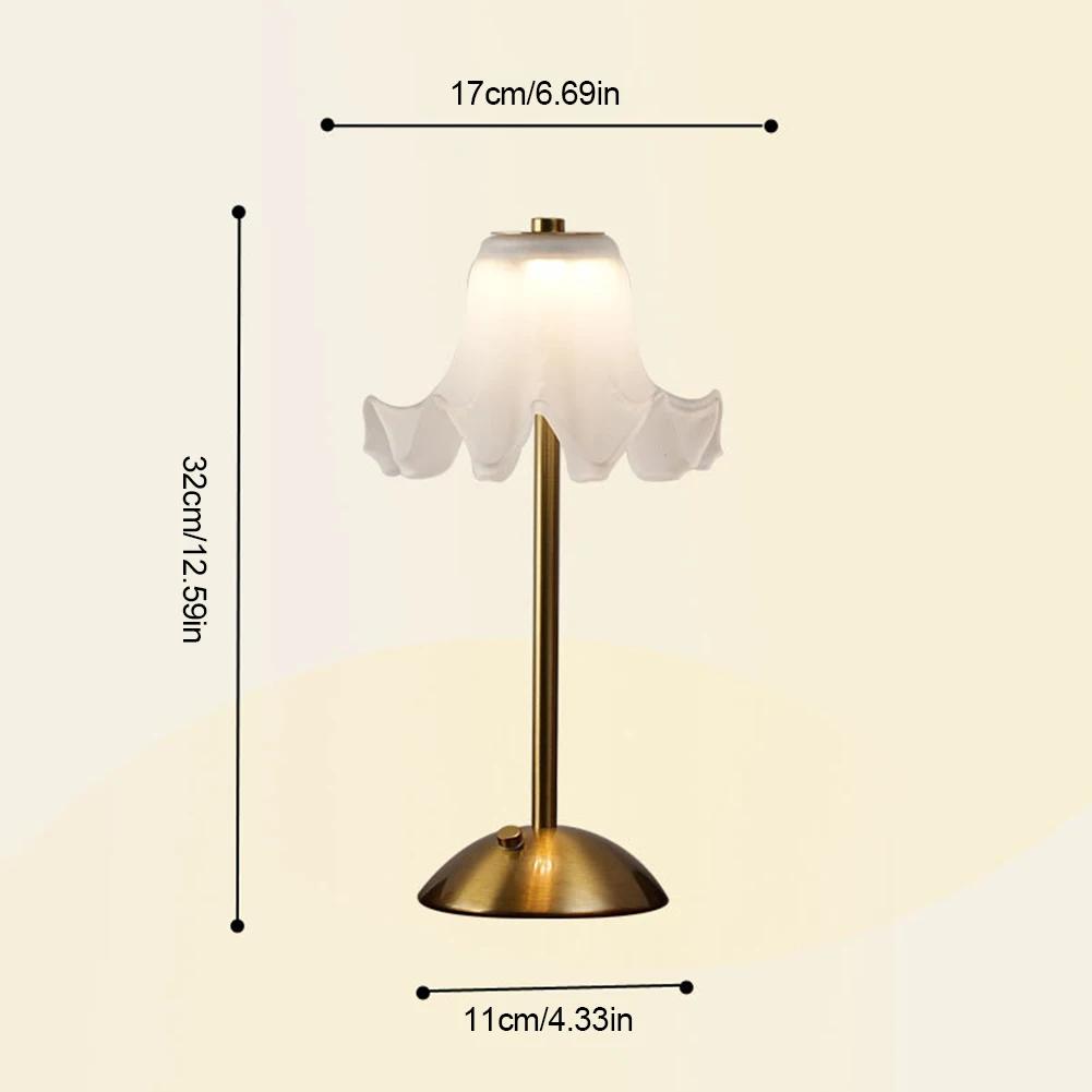 Romantic Bedside Flower Table Lamp Touch Control Cream Style Pastoral Country Light USB Rechargeable Metal Base Stepless Dimming