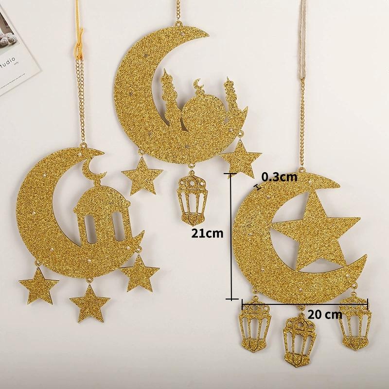 Wooden Ramadan Kareem Eid Mubarak Hanging Pendant LED Lights Moon Stars Lanterns Bedroom Decorative Lights Wall Hanging Lights