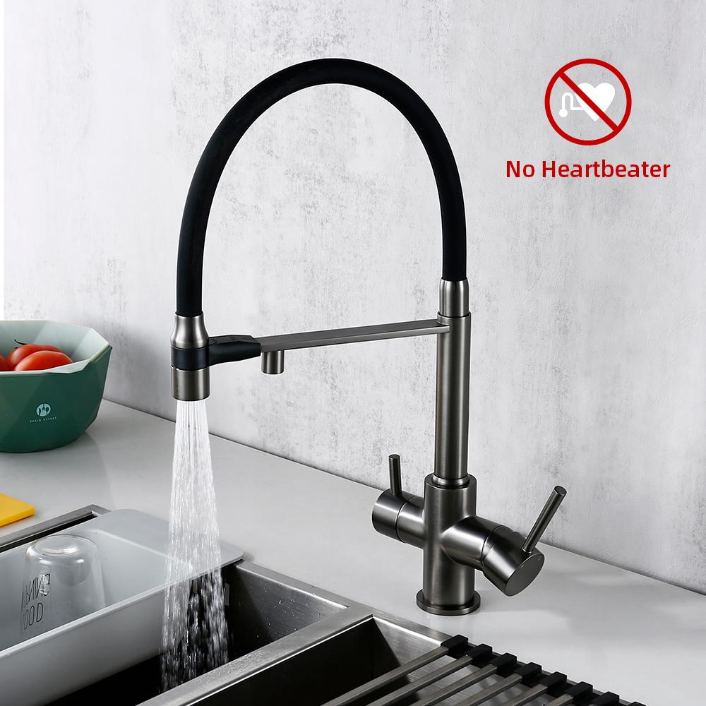 Kitchen Faucet Gunmetal Gray Brass 3 Ways Sink Mixer Black Hose Mount Pull Out Dual Sprayer Nozzle Water Taps