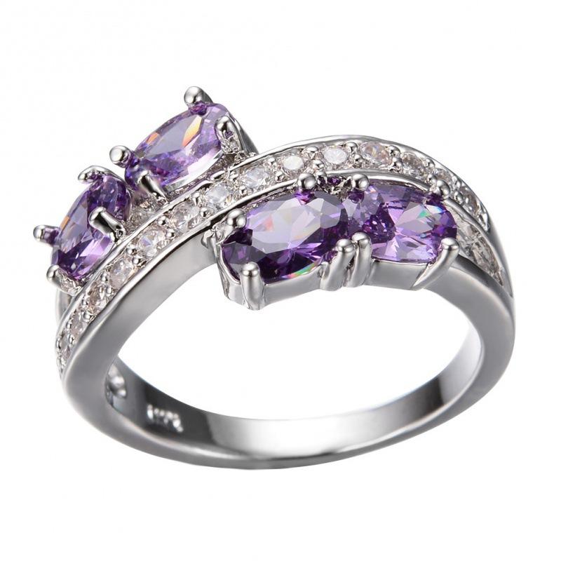 Ring zircon European and American retro purple four-diamond jewelry creative accessories