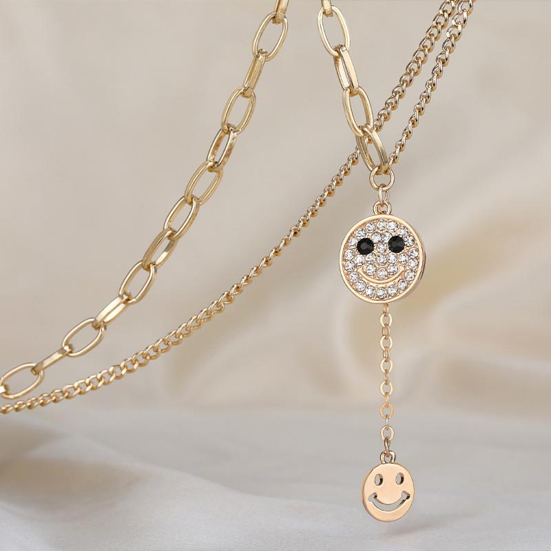 Titanium Stylish Steel Necklace With Encrusted Smiley Face Women For