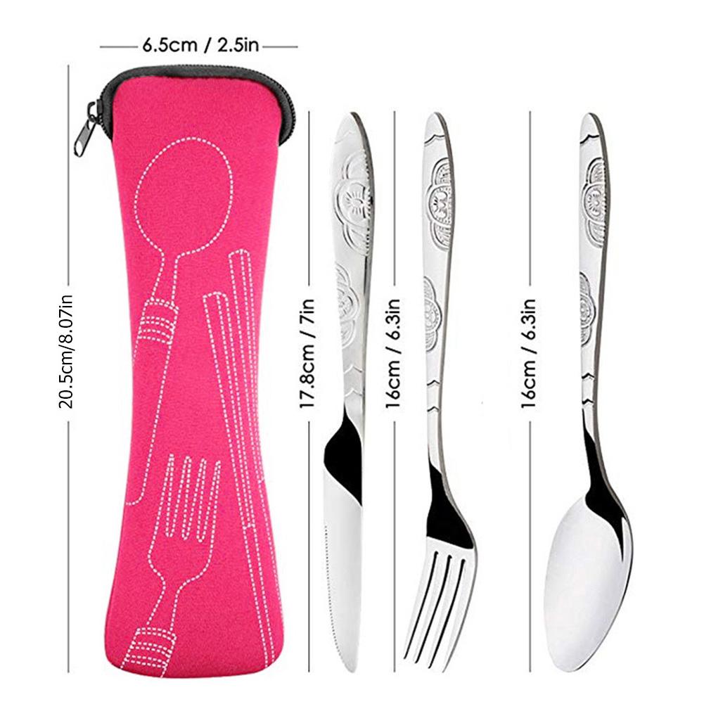 3 ks Nerezové nože Vidličky Lžíce Sada Rodinné Cestování Kemping Příbory Čtyřdílná Jídelní sada Venkovní Nádobí s Pouzdrem