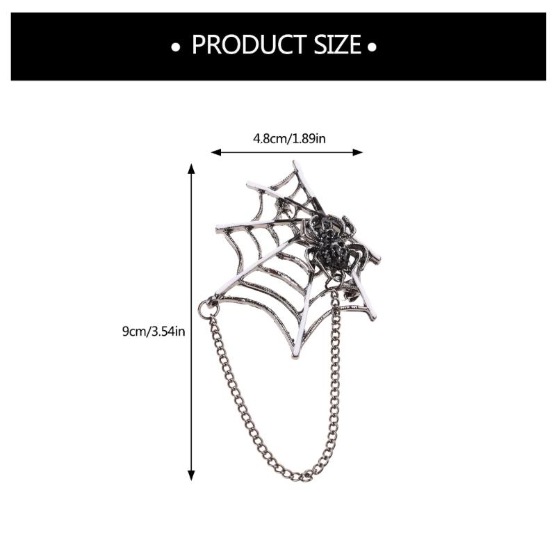 Punk Spiders Net Lapel Pin with Chain Halloween Costume Jewelry Accessories for Women Men, Punk Chain Brooch Lapel Pin