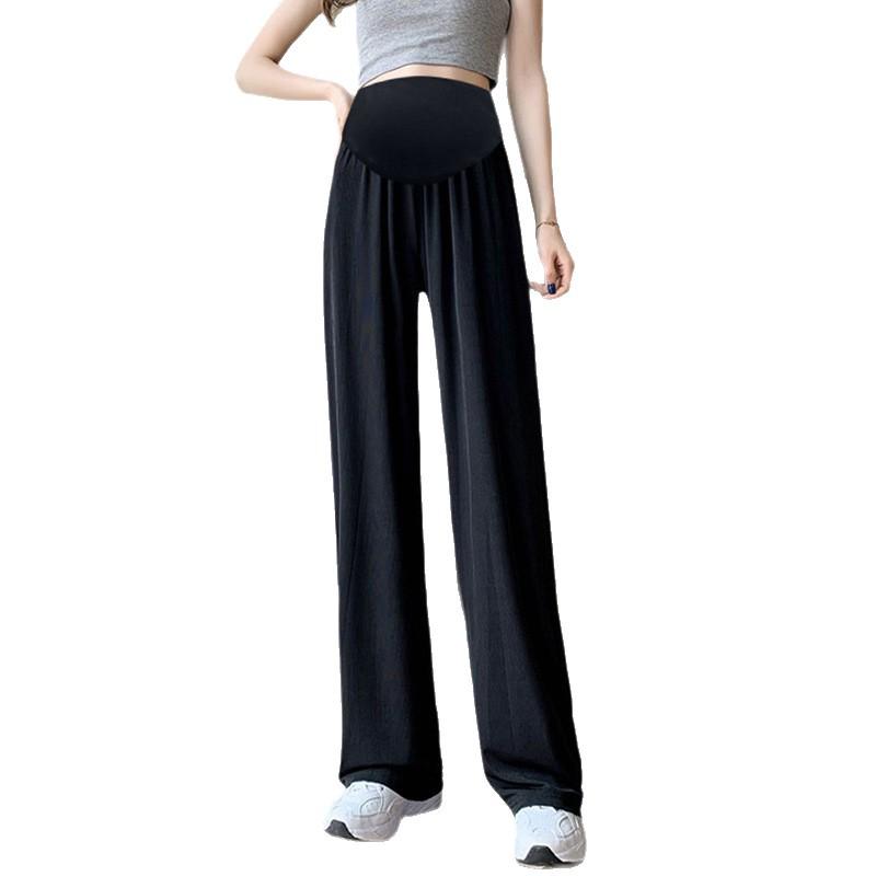 High Waist Wide Leg Ice Silk Maternity Pants for Spring and Summer Sun Protection