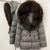 Herbst- und Winter-Locker geschnittene Schnür-Dicke Kapuzen-Daunenjacke Damen Retro Vielseitig Natürlicher Echter Fuchsfellkragen Jacke
