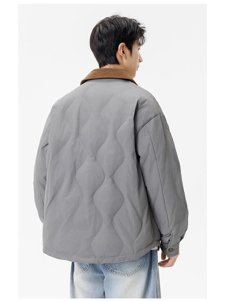 Winter-Daunenjacke für Herren 2025 mit Farbblock-Design und Reverskragen – Schlicht, locker, warm, im Landhausstil für Paare