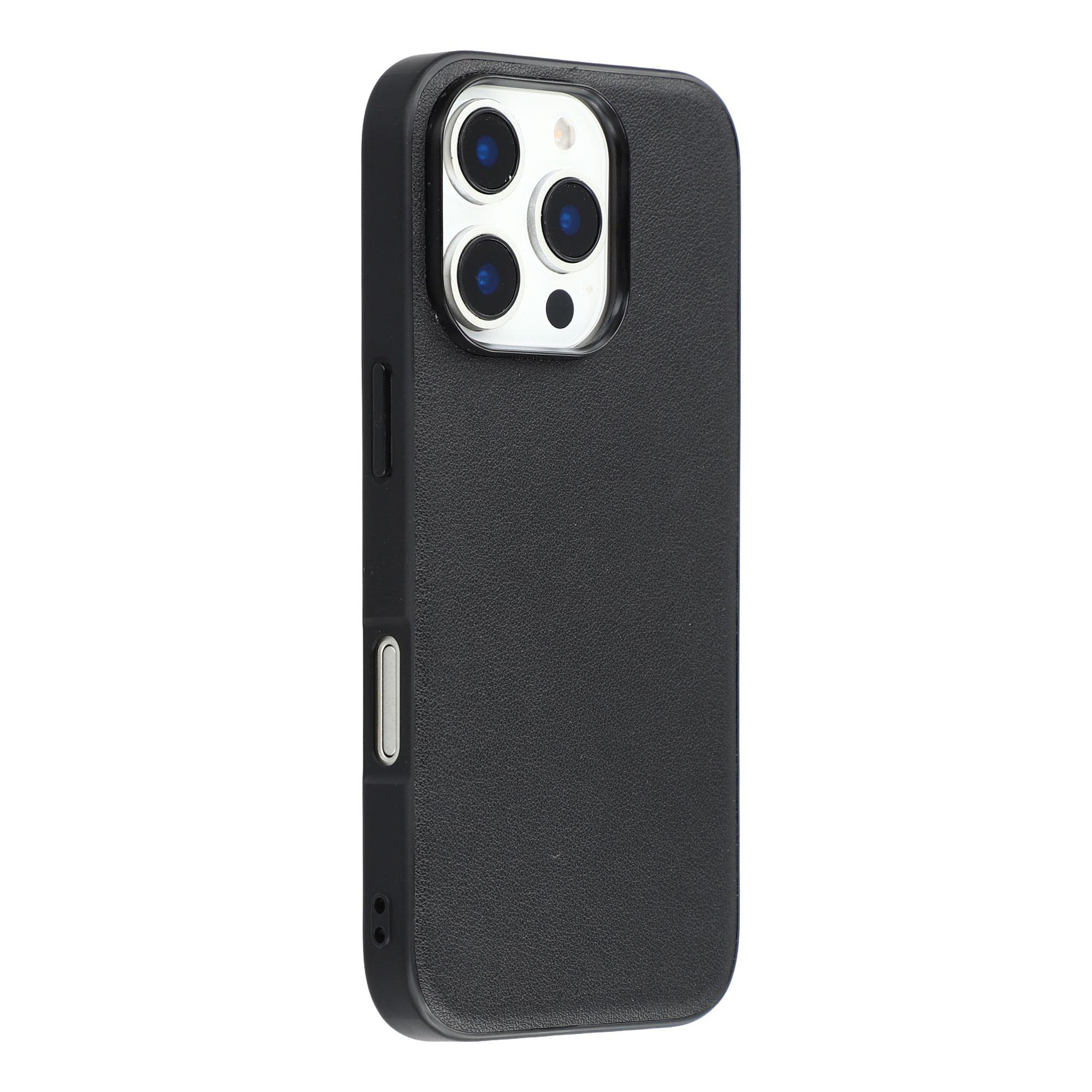 

For iPhone 16 Pro Case Compatible with MagSafe Nappa Texture Genuine Cow Leather Coated PC TPU Phone Cover