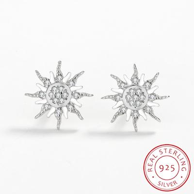 Exquisite Round Sunflower Stud Fashion 925 Silver Earrings for Women Snowflake Sterling  Silver Valentine's Day Gift Jewelry Silver Earring