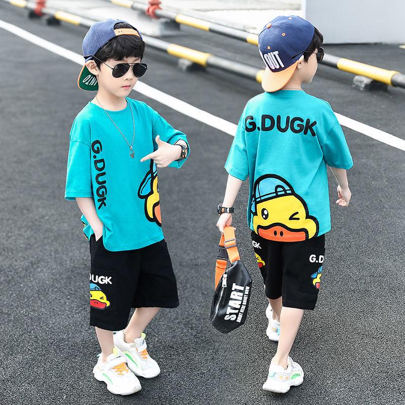 Trendy 2024 Little Yellow Duck Boys' Summer Short Sleeve Set - Fashionable and Handsome