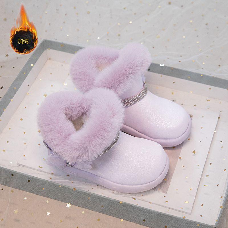 Детские нескользящие зимние сапоги-дутики для принцесс, зимние флисовые сапоги-дутики для девочек 26