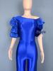 Women's One-Shoulder Stacked Sleeve Jumpsuit Party Dress 5813