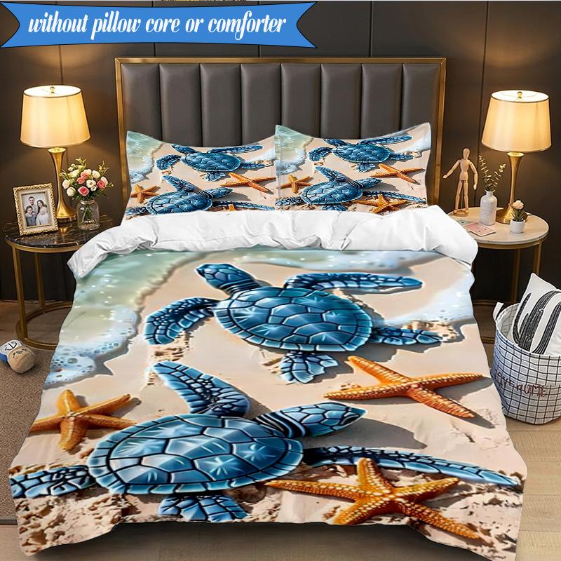 3PCS Ocean Love Turtles Bedding Set,Including 1pc Duvet Cover And 2pcs Pillowcases Perfect for Bedroom, Dormitory, Fan Christmas Gift