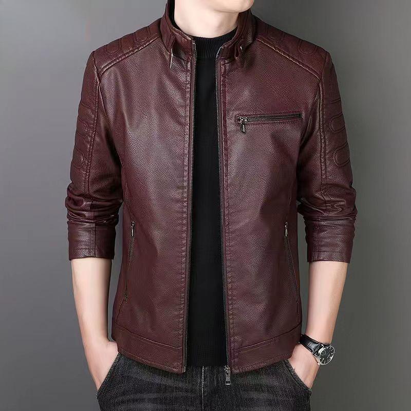 Men's Leather Jackets, Velvet Thickened Leather Jackets, Young and Middle-aged Motorcycle Leather Jackets, Trendy Men's Jackets