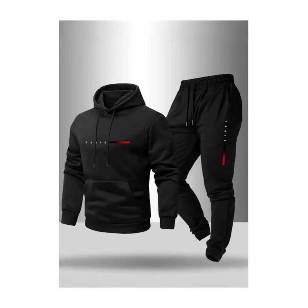 2025 Men's Hooded Pullover & Long Pants Set with Printed Logo
