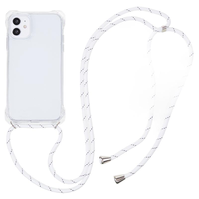 

For iPhone 11 Clear Acrylic+TPU Phone Case Four Corners Shock Absorption Cover with Lanyard Transparent Frame