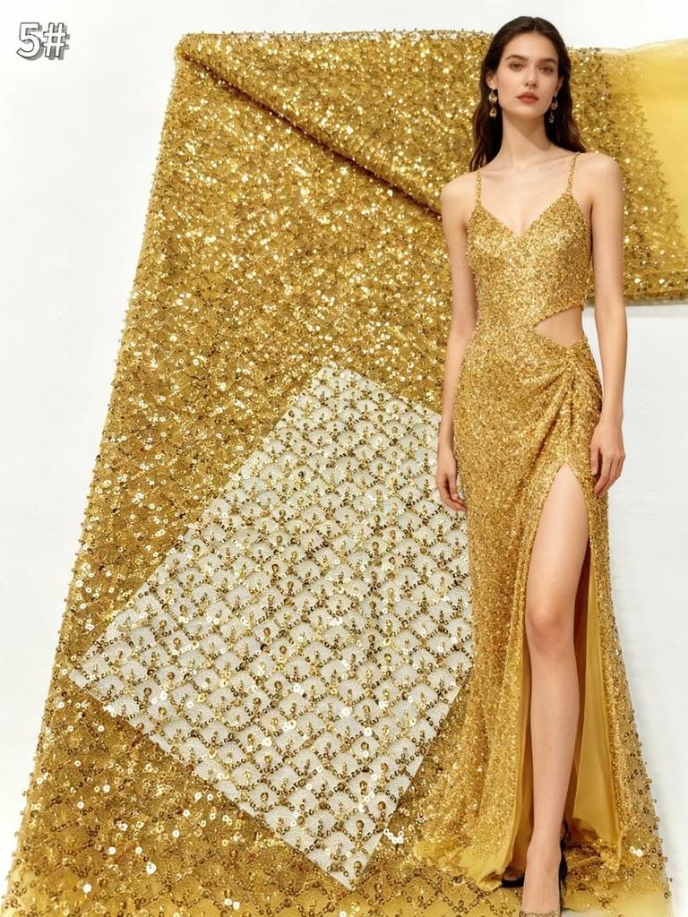 Sky Blue African Sequins Lace Fabric 2025 High Quality Lace Embroidery Nigerian Mesh Beads Fabric French For Wedding Party Dress