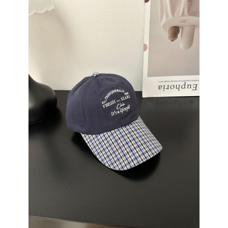 Letter Embroidery Niche Contrasting Color Plaid Brim Baseball Cap Cap Children Spring and Summer Versatile Soft Top Cap Tide