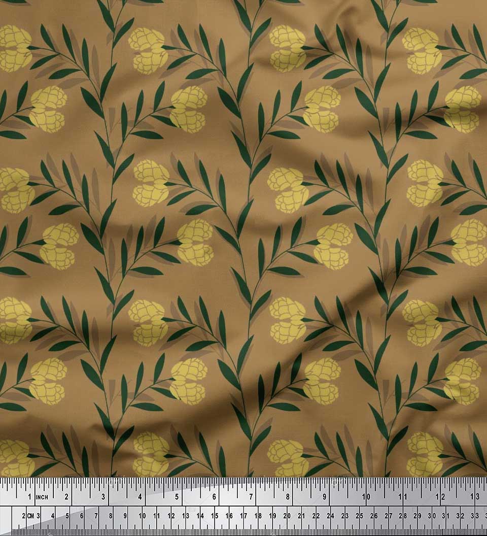 

Тканина Soimoi Beige Японський креп-сатин Листя та квіти конюшини Намальована вручну тканина з принтом на метри 42 дюйма 42 Inch Wide - Poly Crepe коричневий